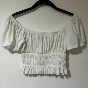 Forever 21 Cream Puff Sleeve Smocked Blouse